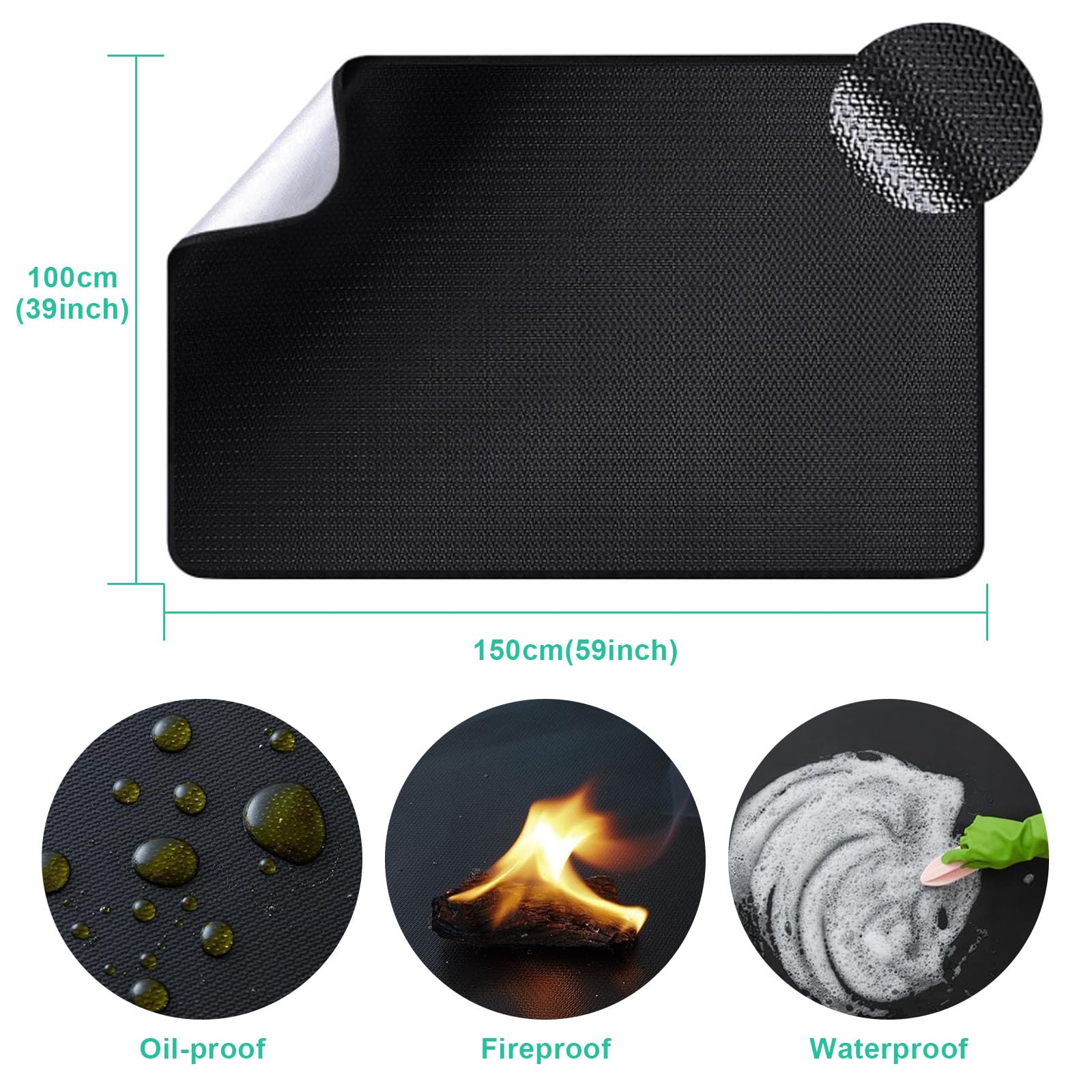 Tappetino per Braciere, Tappeto Ignifugo per Camino, Grill mat Riutilizzabili, Impermeabile e a prova di olio per Cortile, Prato e Campeggio All'aperto (100×150cm)