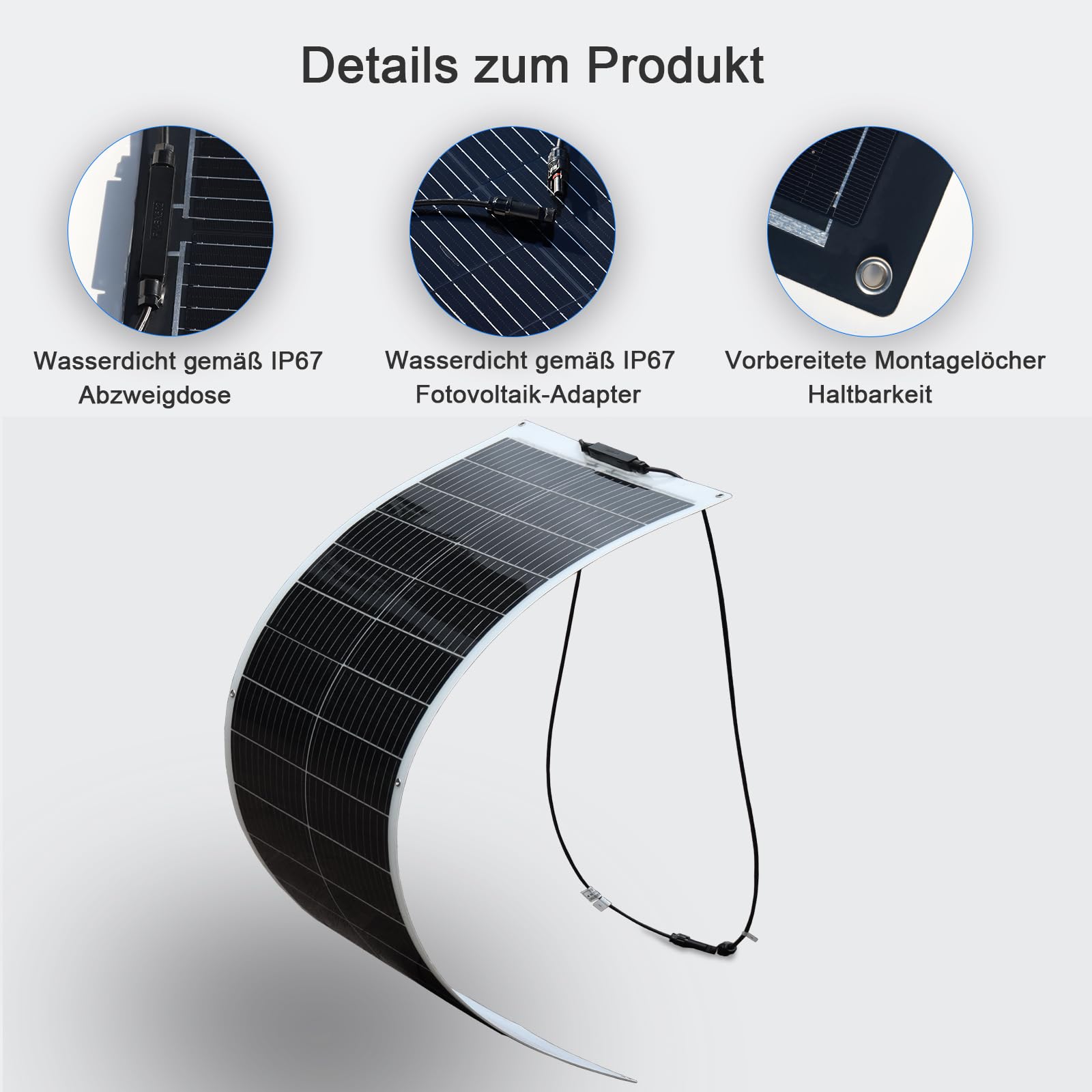 Solarpanel Flexibel 100W, 12V Flexibles Solarpanel Schmal Lang | 100Watt Solarmodul für 12V Batterien Wohnmobil Balkon Wohnwagen Boot Photovoltaik Panel Solaranlage Pv Modul Weiß