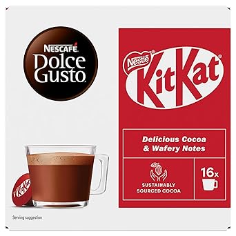 KitKat Dolce Gusto KitKat Hot Chocolate Pods 256g Box By COUGAR – Compatible with Dolce Gusto Machines | 16 Capsules | Creamy Cocoa Drink with Signature KitKat Flavour | Rich, Smooth & Velvety Texture | Perfect for Home, Office & Chocolate Lovers – (Imported-UK)