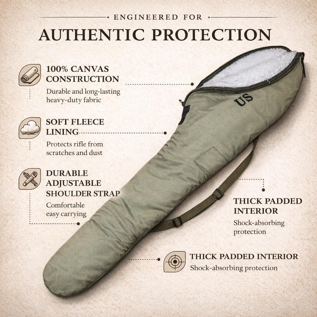 U.S. WWII Fleece Lined M1 GARAND Case with Carry Strap - Marked U.S.OD GREEN Color