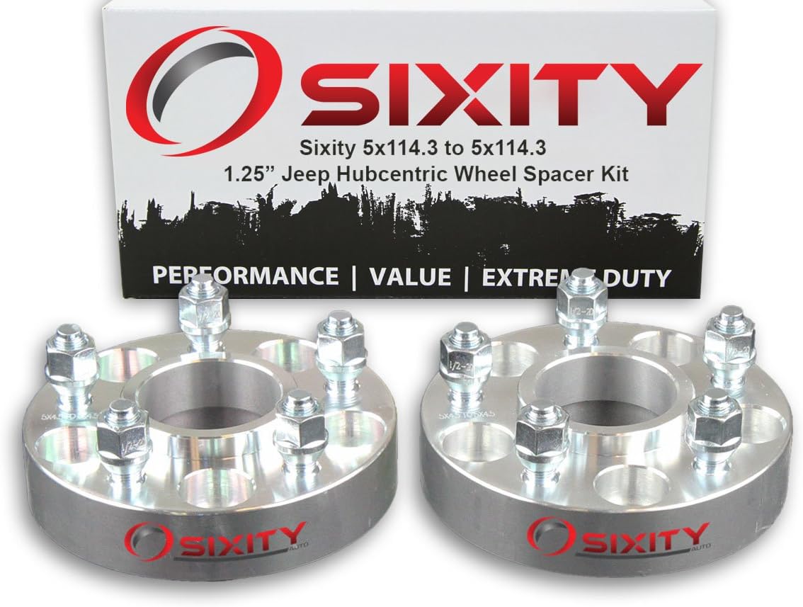 Sixity Auto 2 pc 1.25" 5x114.3 Wheel Spacers compatible with Jeep Grand Cherokee Wrangler Liberty 1/2-20tpi 1.25in Hubcentric