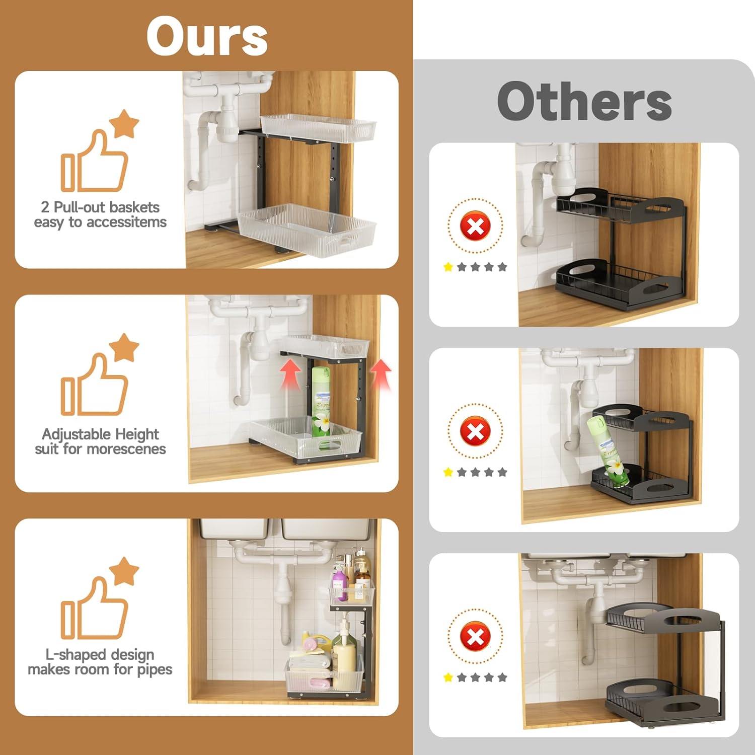 ETOYA Under Sink Organizer 2 Pack Pull Out Bathroom Cabinet Countertop Organizer 2 Tier Slide Out Kitchen Organizers and Storage Bathroom & Laundry Under Under Sink Shelf-Black - Image 5