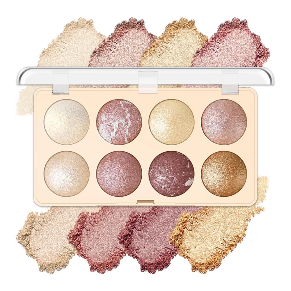 8 Colors Pink Eyeshadow Primer Shimmer Naked Cream Eyeshadow Powder Palette For Eye Highlighter Makeup Shade Buildable Blendable,Soft Powder,Highly Pigmented,Long Lasting (01#)