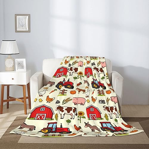 Manta de Franela de Animales de Granja Manta de Tiro Vacas Cerdos Pollo Mantas para Niños Mujeres, Manta de Felpa Acogedora Difusa de Dibujos