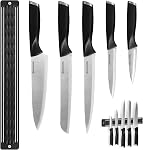 13 Piece Kitchen Knife Set with Block Wooden, Knife Set for Kitchen with Built in Sharpener Scissors, Stainless Steel Knife Set Gift for Mom Dad (White)