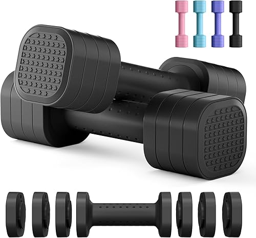 Zempox Adjustable Dumbbell Set of 2, 4 in 1 Free Weights Dumbbells Set for Women, Hand Weights for Women at Home, Each 2lb 3lb 4lb 5lb with TPU Soft