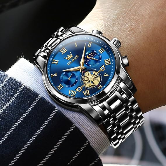OLEVS Men Watch Chronograph Stainless Steel Quartz Business Dress Luminous Waterproof Multi-Function Men Wrist Watch