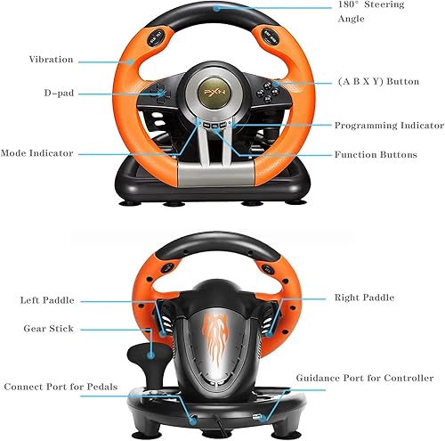 Miniatura 7 de PXN V3II Gaming Racing Wheel with Pedal PC Steering Wheel 180 Degree steering Wheel for PC, PS3, PS4,Xbox One, Xbox Series XS,N-Switch (orange)