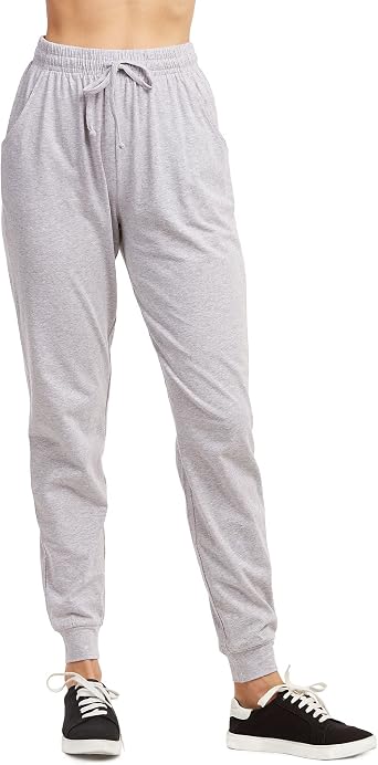 Sofra Womes Jersey Cotton Jogger Pants with Side Pockets for Yoga Running Workout