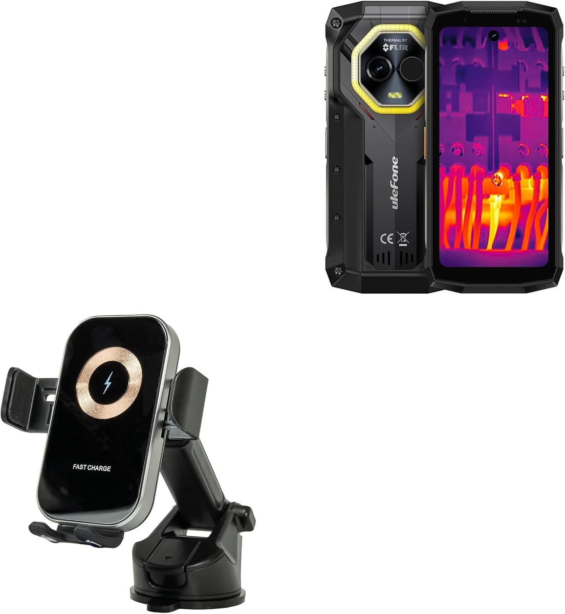 Cargador de Coche Compatible con Ulefone Armor Mini 20T Pro - Soporte de Carga Inalámbrica Auto (15W), Cargador de Coche Inalámbrico Qi Soporte de Ventilación de Aire - Negro