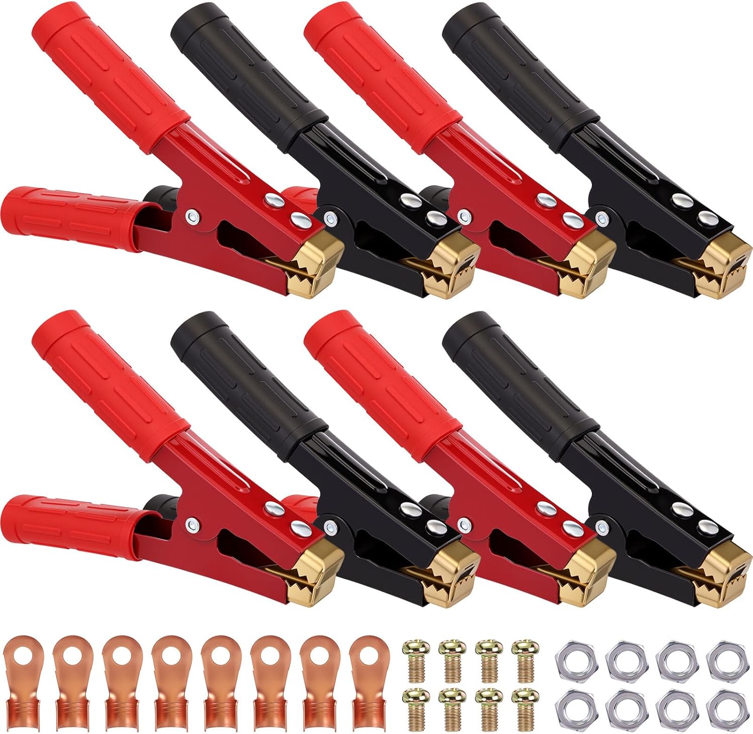 Kingdder 12 Pcs Battery Jumper Cable Clips Heavy Duty Car Battery Charger Clamps Pure Copper 500-1000a with Insulating Sheath Jumper Cable Ends for Cables All Kinds of Cars and Boats