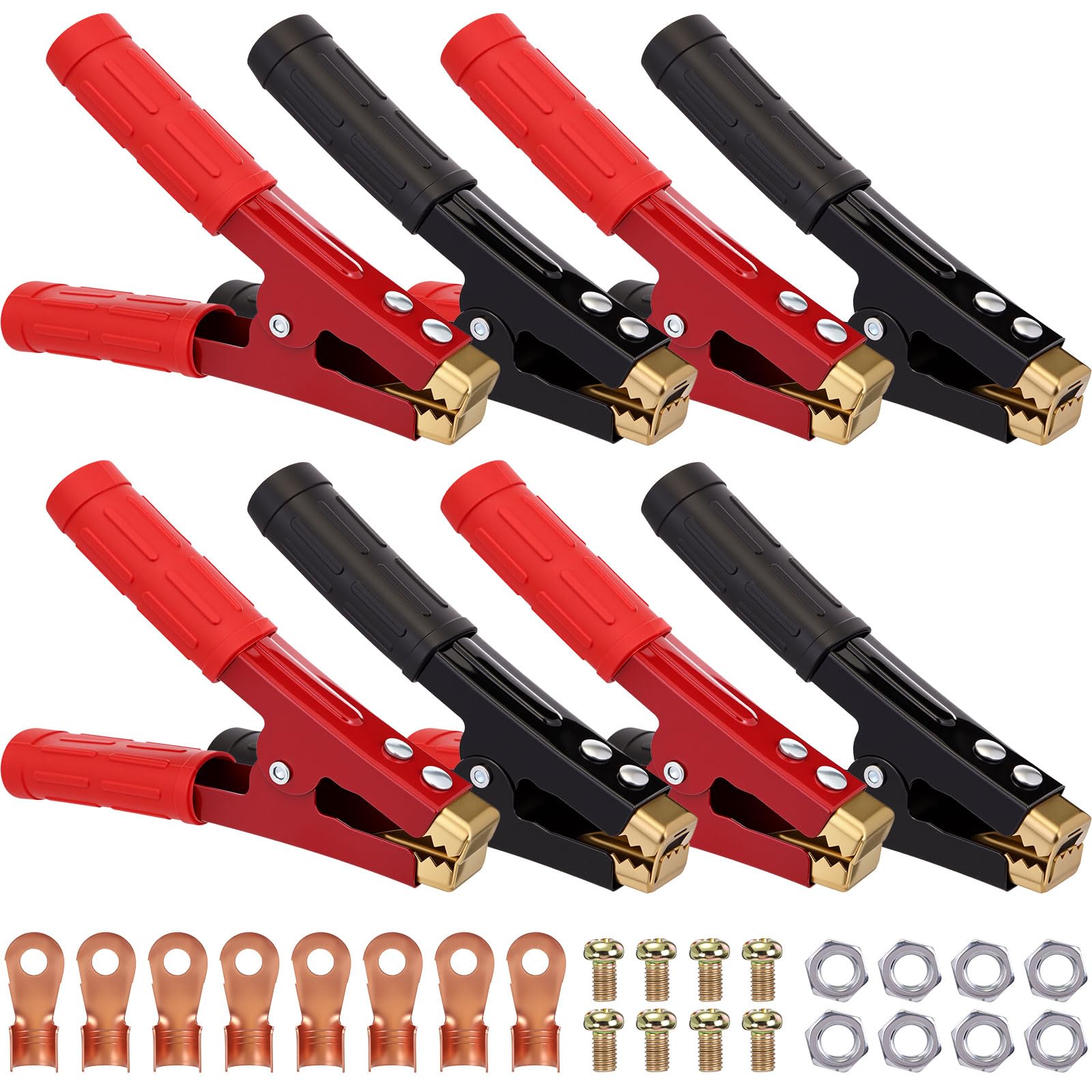 Kingdder Lot de 8 pinces de chargeur de batterie en cuivre pur 500–1000 A avec gaine isolante pour câbles de tous types de voitures et bateaux
