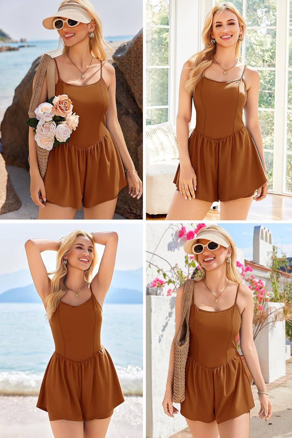 Ekouaer Womens Summer Sleeveless Workout Rompers Athletic Jumpsuit Double Lined Shorts One Piece Gym Yoga Clothes XS-XL - Image 4