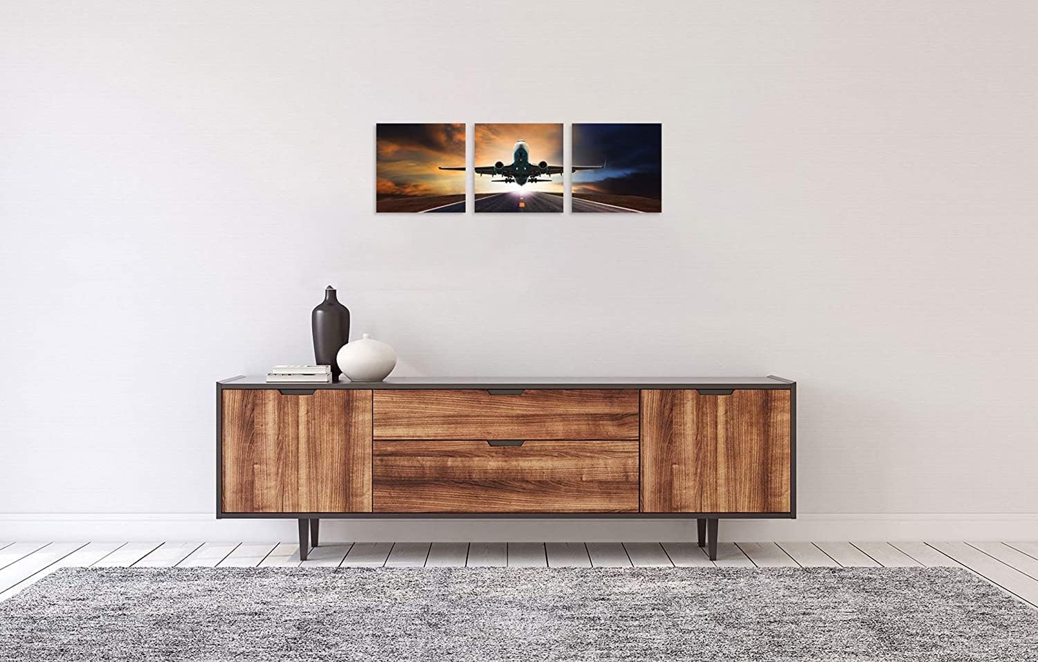 TutuBeer 3-Panel Vintage Plane Art: Sunset Airplane Prints, Stretched & Framed for Home Decor, Set of 3 - Image 3