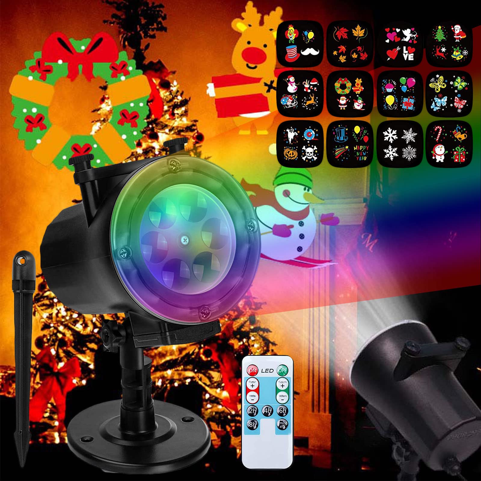 Projecteur de Noël Lumières Extérieures, Lampe de Projecteur de Noël LED avec 12 Diapositives Mobiles, Projecteur de Décoration Imperméable Flocon de Neige avec Télécommande pour Nouvel An Vacances No