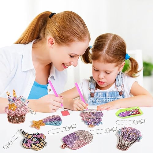 Miniatura 8 de Kits de llaveros de diamante 5D para niños, 6 piezas de artes y manualidades para niños de 8 a 12 años, pintura por números para decoración de