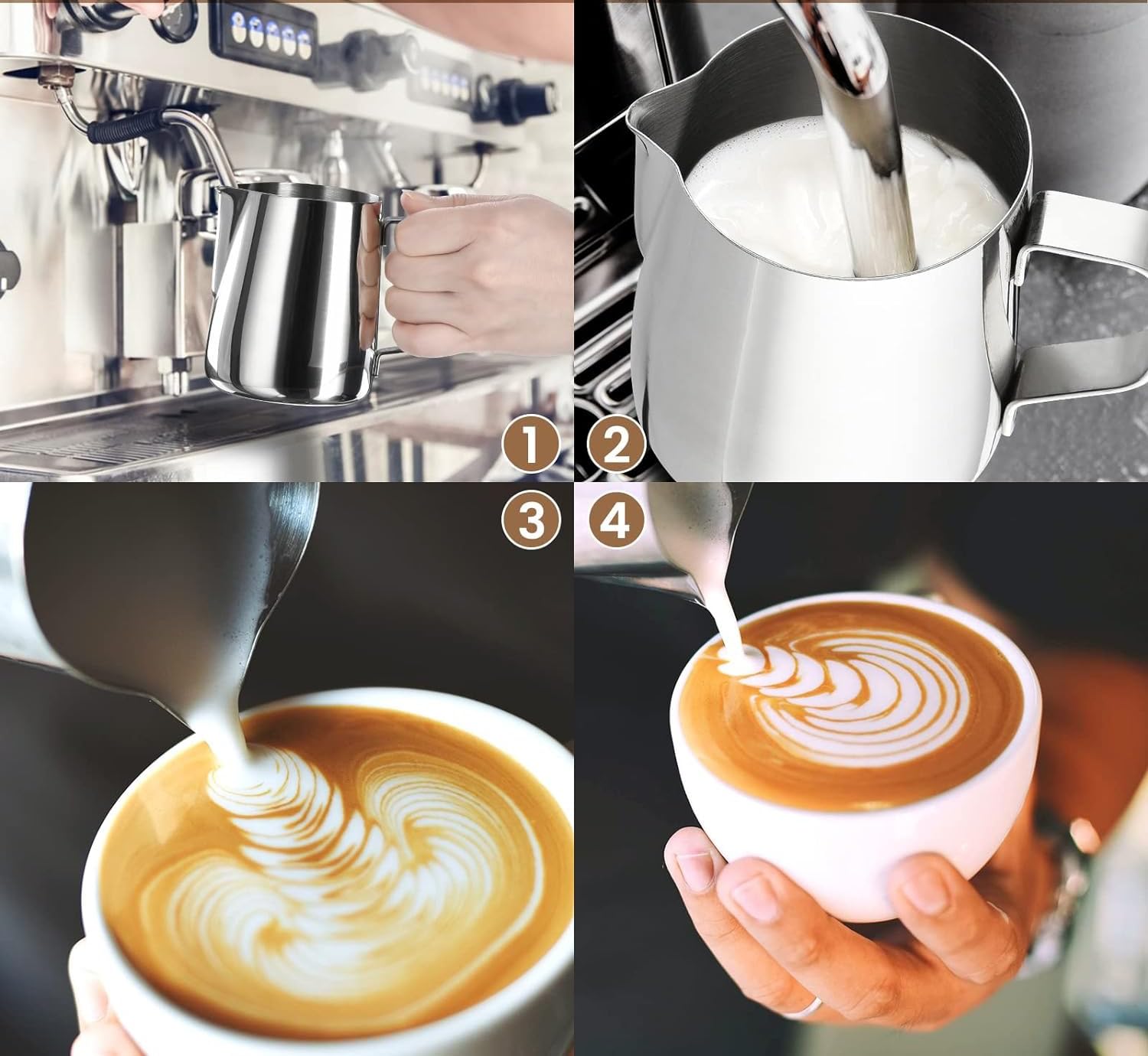 Dzbanek do spieniania mleka ze stali nierdzewnej, ręczny kubek do spieniania mleka do latte art i cappuccino, idealny dzbanek do kawy na mleko do napojów w stylu baristy