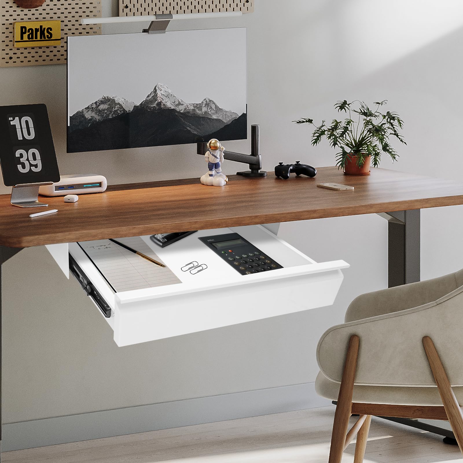 TFCFL 16 inch Under Desk Mounted Sliding Pull-Out Drawer, Under Desk Drawer for Desk, Standing Desk Drawer Attachment Under Desk Drawer Slide Out, Sliding Underdesk Drawer (White, 16 Inch)