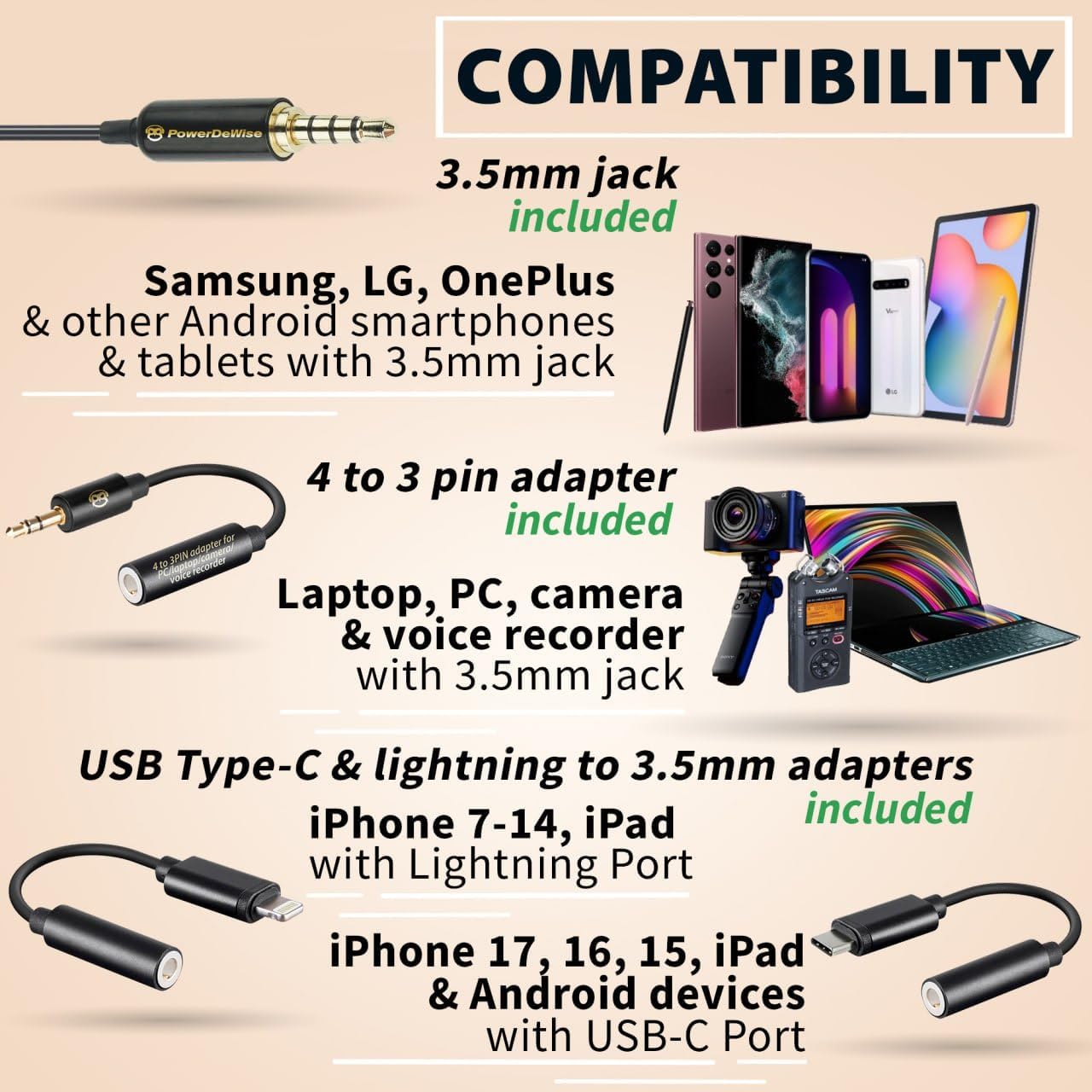 PowerDeWise Professional Grade Lavalier Clip On Microphone - Lav Mic for Camera Phone iPhone GoPro Video Recording ASMR - Small Noise Cancelling 3.5mm Tiny Shirt Microphone with Easy Clip On System