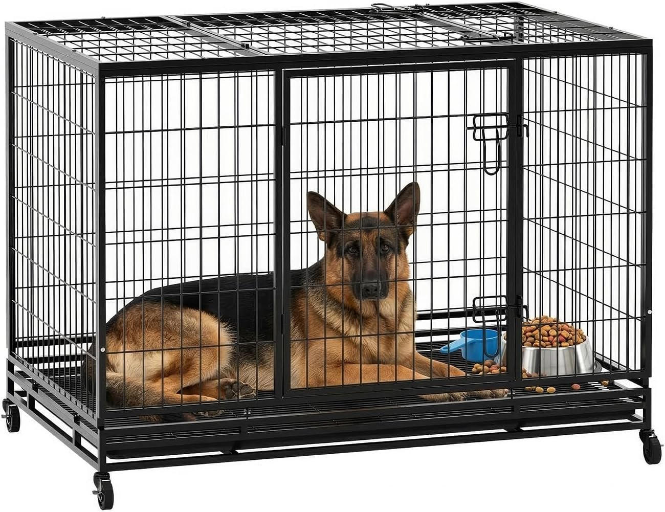 BestPet 48 Inch Heavy Duty Dog Crate, Indestructible Escape-Proof Kennel with Double Door & Removable Tray for Medium to Large Dogs,Black