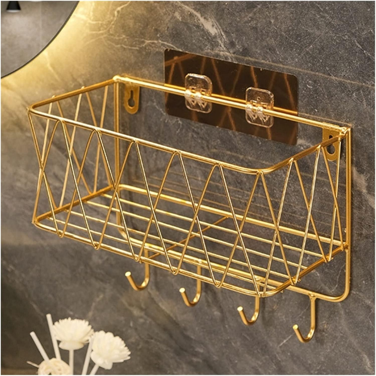 Bathroom Shelf Arrangement Basket Wall Mounted Non Drilling Storage Rack Bedroom Bathroom Toothbrush
