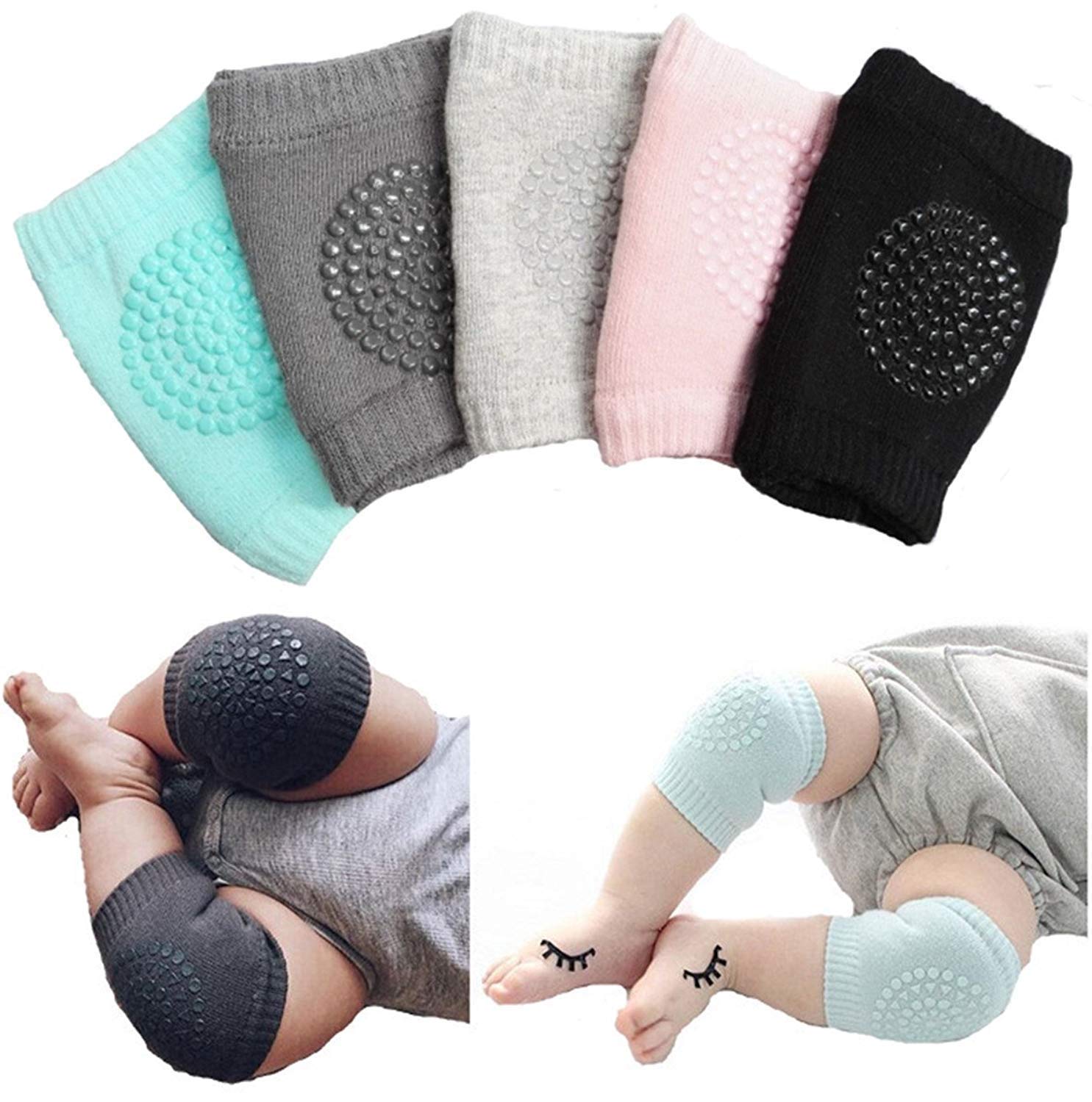 SAFERSKY (Set Of 4 Pcs) Baby Knee Pads for Crawling, Anti-Slip Padded Stretchable Elastic Cotton Soft Breathable Comfortable Knee Cap Elbow Safety Protector Knee Protection For Baby Safe For Knee Soft To Wear Baby Set (Multi Color)