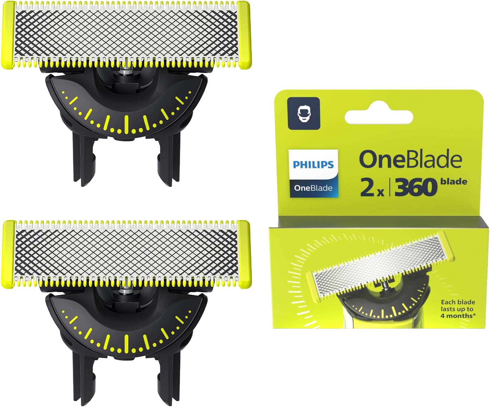 OneBlade Original 360 Blade Heads, Compatible with All OneBlade and Pro Electric Shaver & Trimmers, Original from Philips, 2X One Blade, 8-Month Supply (QP420/60)