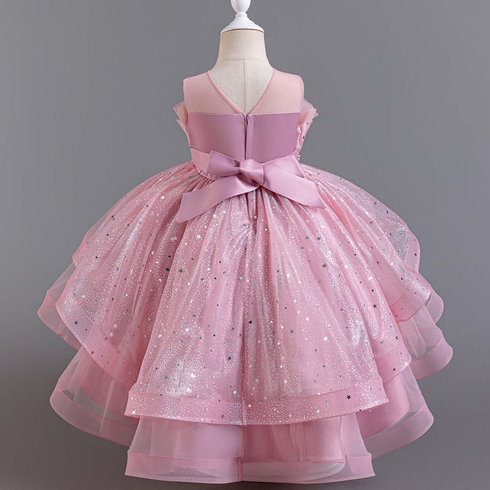 Mädchenkleid, bauschiges, ärmelloses Kleid mit Schleppe für Festlichkeiten, Auftritte, Aufführungen und Partys Leicht Fashion Mädchen Kleid