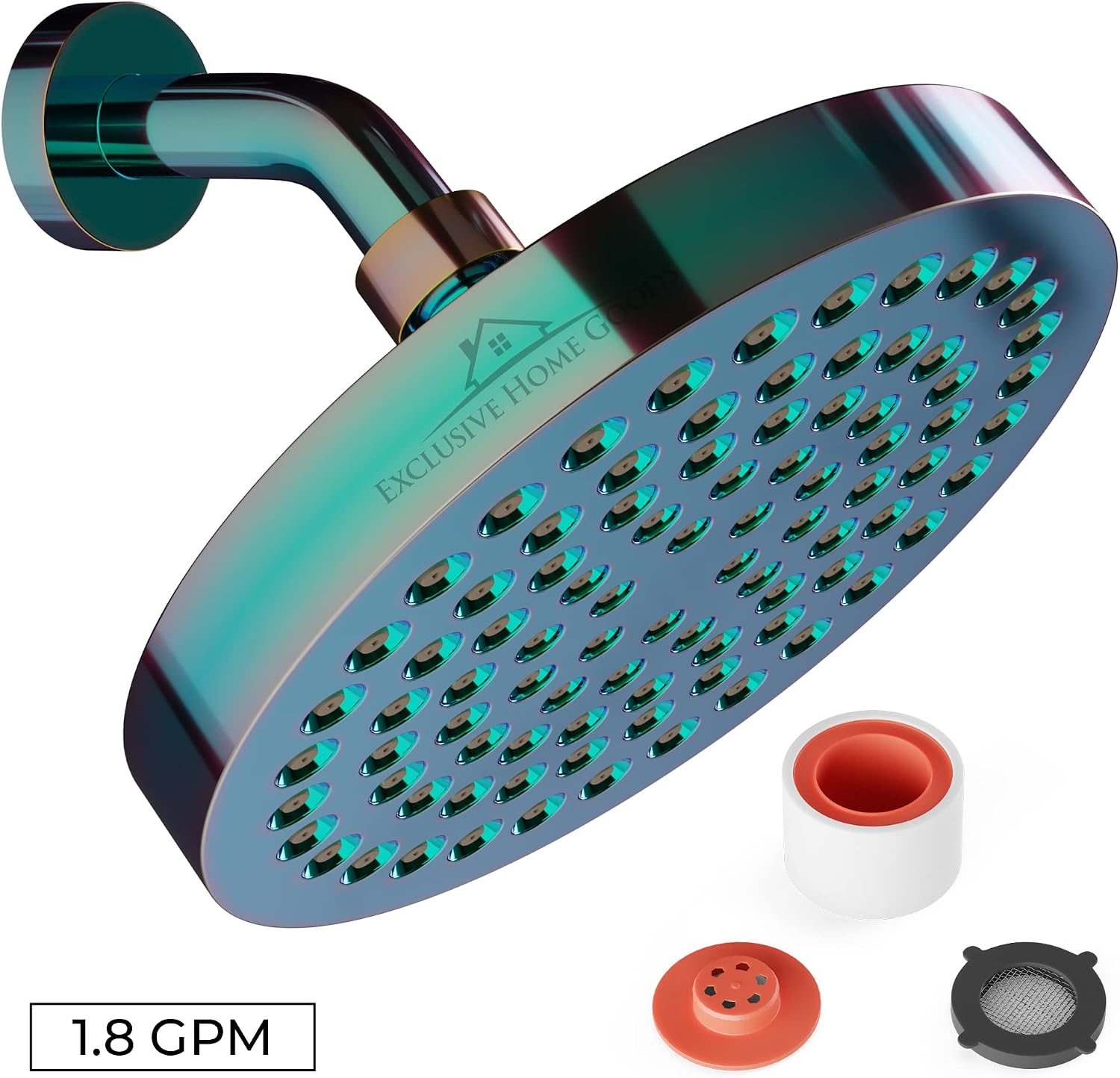 Rainfall Shower Head - 6" High Pressure Shower Heads - 1.8 GPM Shower Heads with Anti-Clog 90 Rubber Jets - 360° Rotation Adjustable Shower Head - Rustproof Bathroom Shower Head - Polished Rainbow
