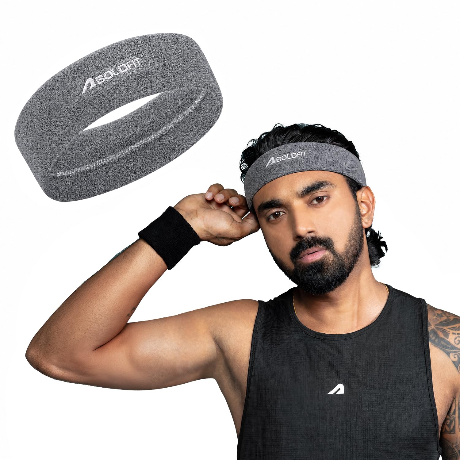 Boldfit Gym Headband for Men and Women - Sports Headband for Workout & Running, Breathable, Non-Slip Sweat Head Bands for Long Hair (Grey)-picture-27