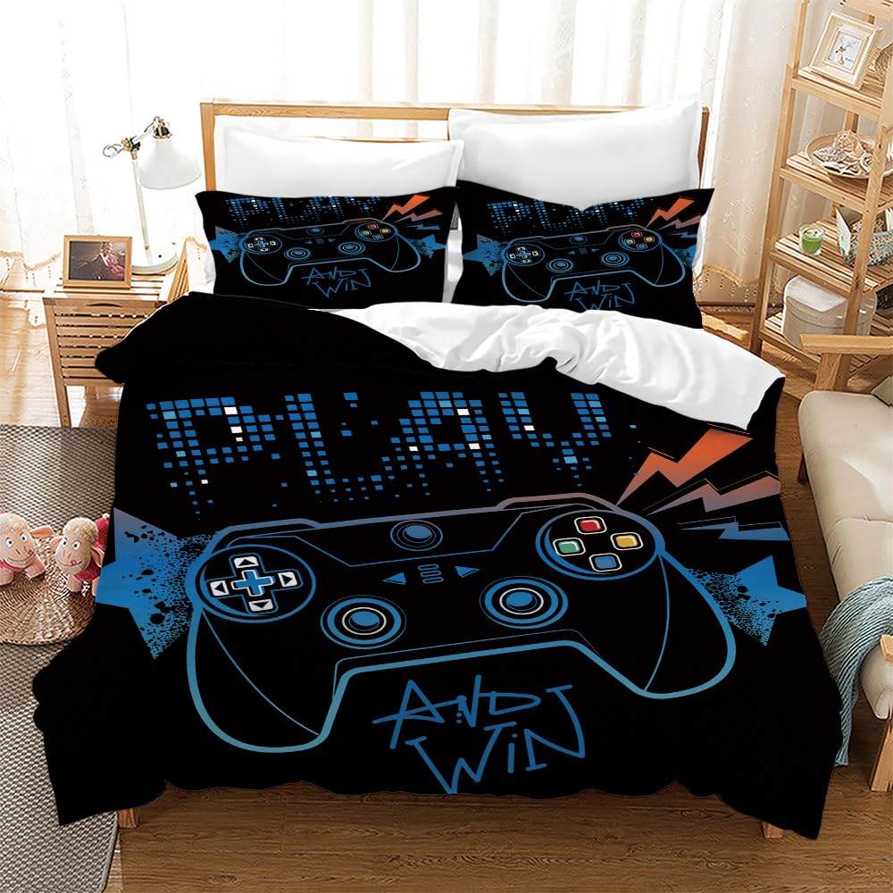 Housse de Couette Gamer 135x200 cm,3D Impression Parure de Lit Gamer,Housse de Couette Enfant en Microfibre + 2 Taies d'oreiller 50x75 cm