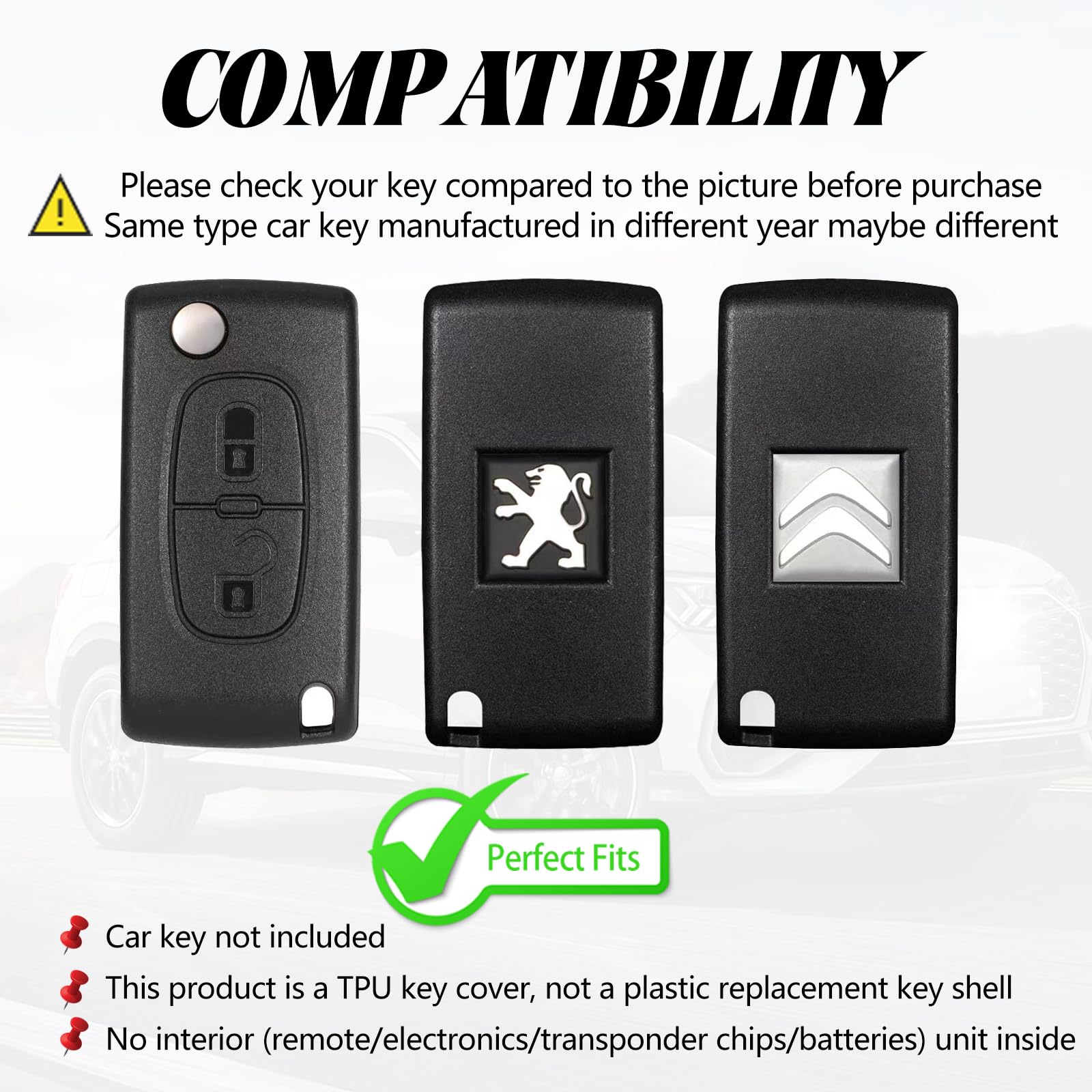 Coque Clé Voiture TOOMUME - Compatible Peugeot Citroën - TPU Avec Garnitures Or/Argent - Protection Télécommande