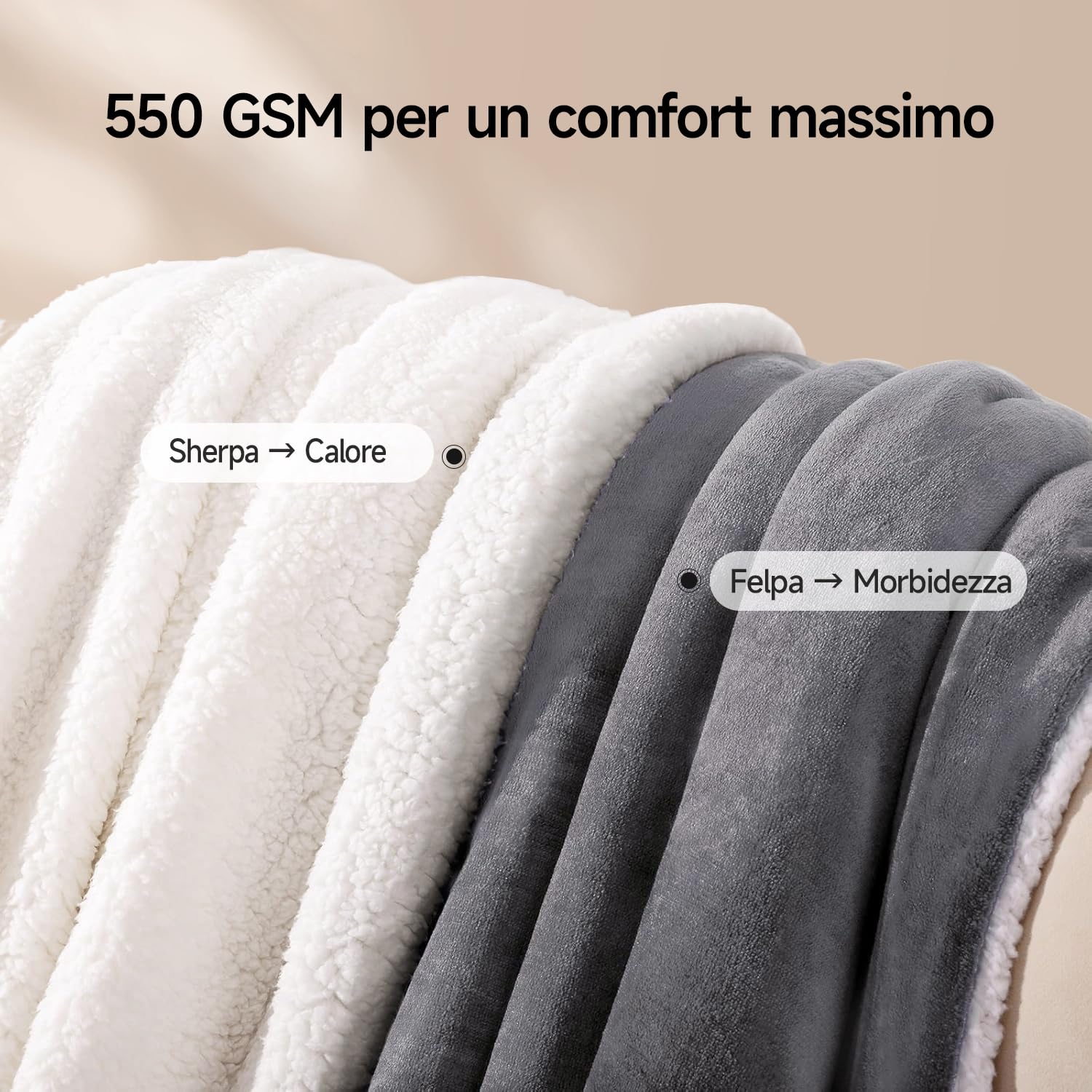 KANKAEU Coperta Pile e Sherpa 220x240 cm, 550 GSM Ultra Morbida e Calda, Coperta Invernale Matrimoniale Reversibile a Doppia Faccia, per Letto e Divano, Lavabile in Macchina, Regalo Perfetto