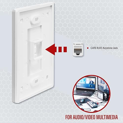 Miniatura 4 de ENERLITES Placa de pared sin tornillos con módulo de conector Keystone CAT6 RJ45, para multimedia de voz, datos y audiovideo, tamaño estándar de 1