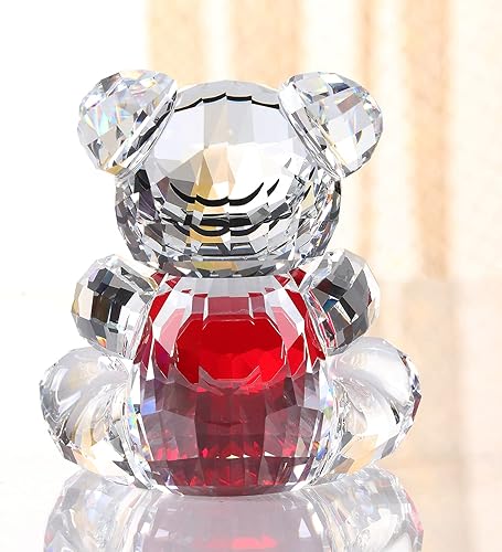 Miniatura 3 de DOJOZ Figura de oso de peluche de cristal, regalo dulce, corazón rojo, adorable animal, adorno coleccionable de cumpleaños (blanco)