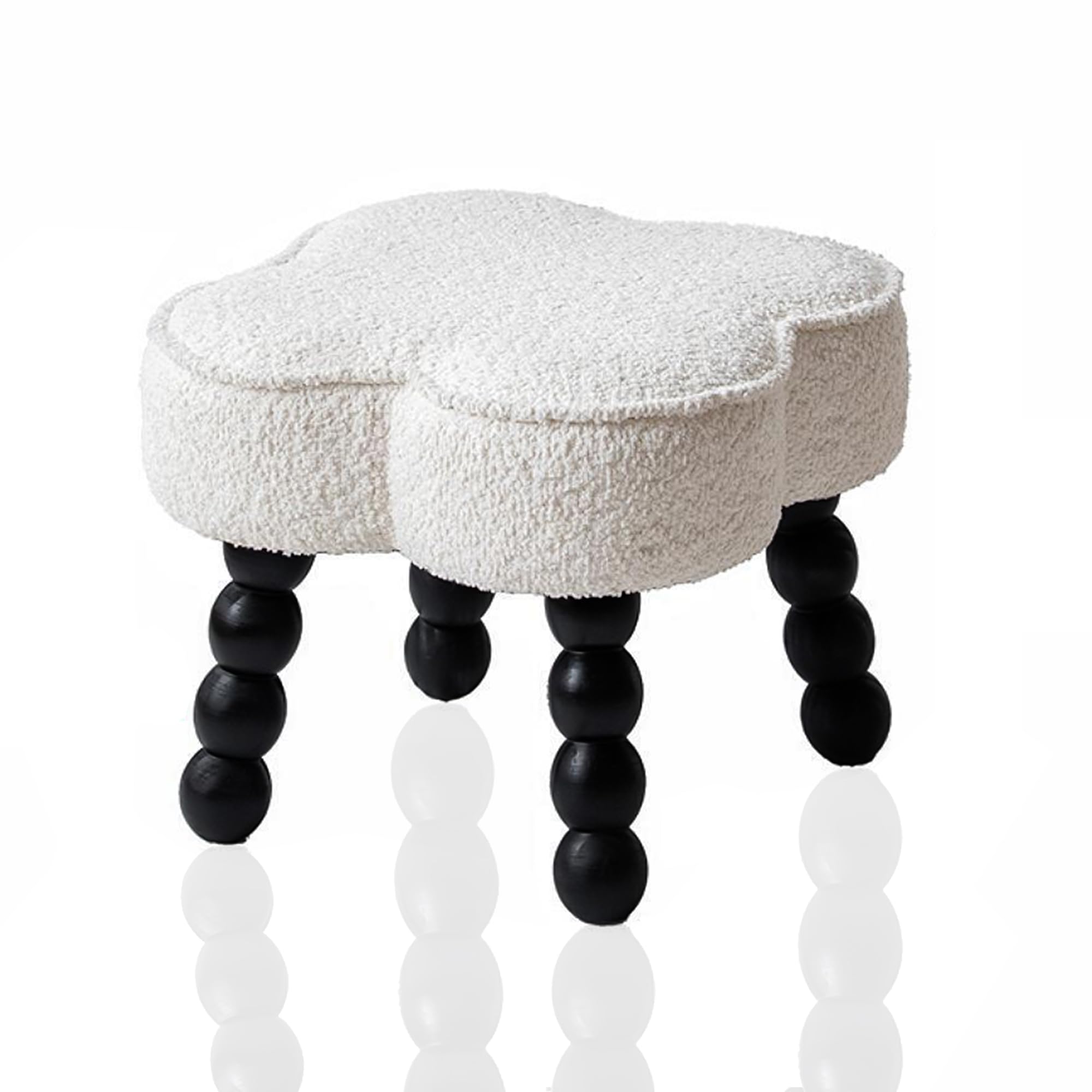 Ultimate Comfort Small Foot Stool Ottoman - Luxuriously Soft Sherpa Cover, Four-Leaf Clover Shape, Beaded Stool Legs - Ideal for Living Room, Bedroom, and Office - Enhance Your Relaxation Experience