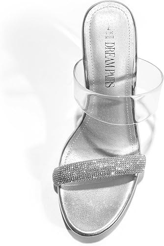 Miniatura 5 de DREAM PAIRS Sandalias de tacón alto grueso con dos correas transparentes, puntera abierta, sin cordones, de vestir para mujer