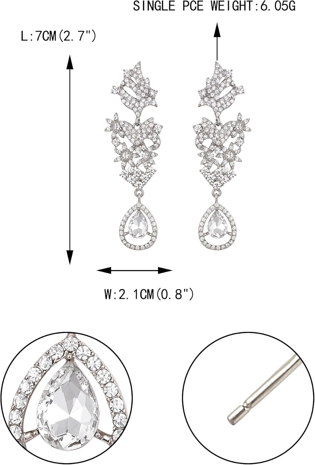 EVER FAITH Statement Dangle Earrings for Women, Costume Wedding Party Jewelry Art Deco Rhinestone Flower Teardrop Boho Chandelier Long Earring - Image 5