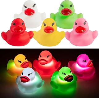 Haooryx 10PCS Light Up Floating Rubber Ducks Flashing Color Classic Ducks Bath Toys for Kids Baby Bathtime Duckies Changing Light in Water Game Summer Water Fun Swimming Pool Birthday Party Toys