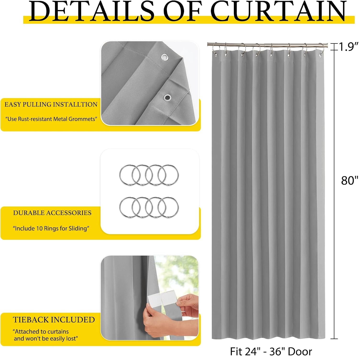 NICETOWN Silver Grey Door Curtains 80 Inches Long for Doorway Privacy image 2