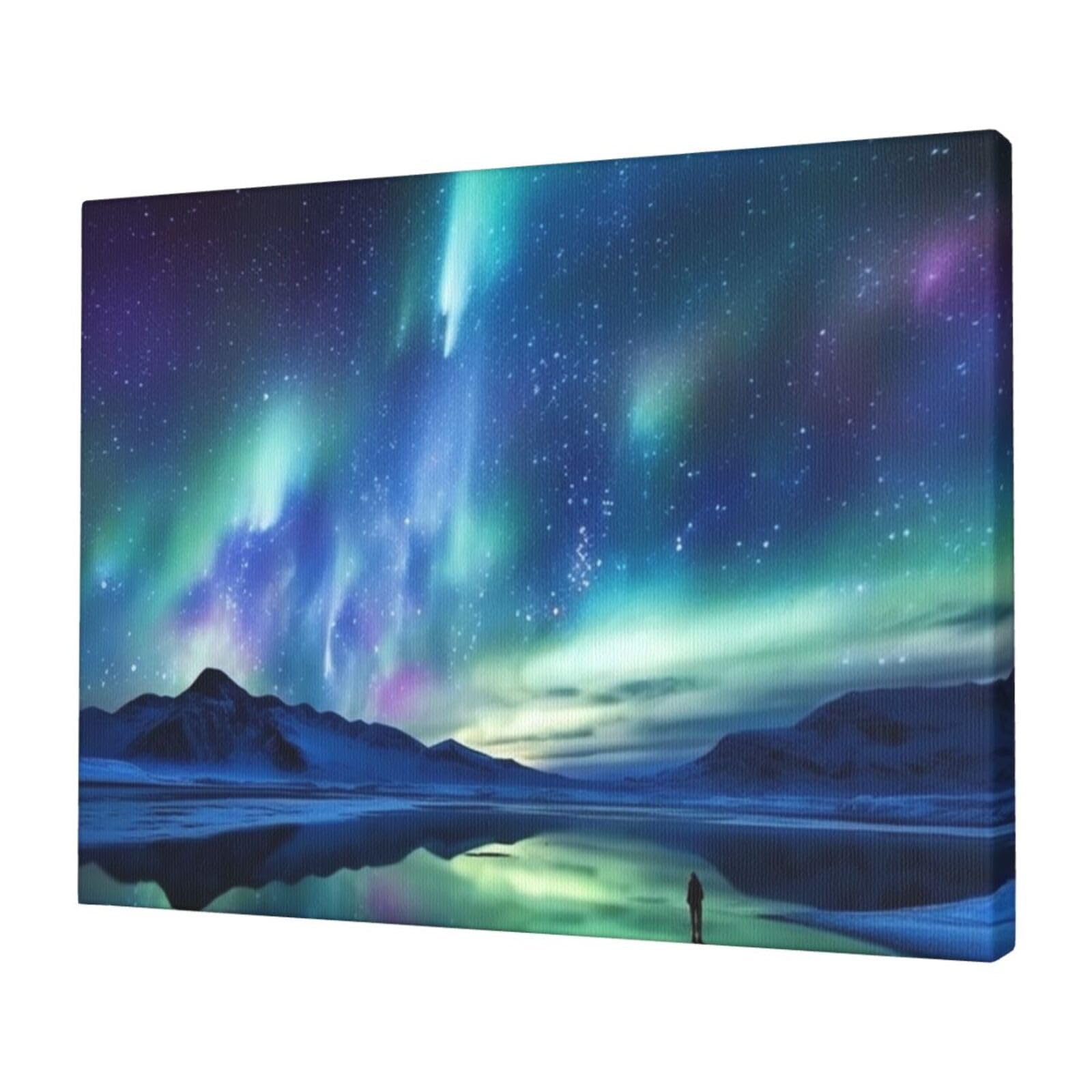 KLOPH Northern Lights Canvas Wall Art for Living Room 12"x16" Modern Artwork Painting for Bathroom Hanging Canvas Prints Aesthetic Wallart for Bedroom Kitchen Office Wall Decor