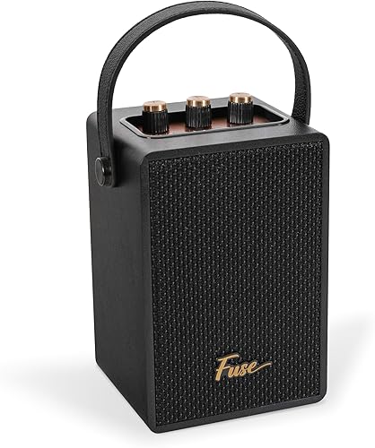 Fuse Andle - Altavoz Bluetooth retro vintage con mango de cuero vegano, altavoz portátil con conexión para teléfono inteligente, entrada USB y AUX,