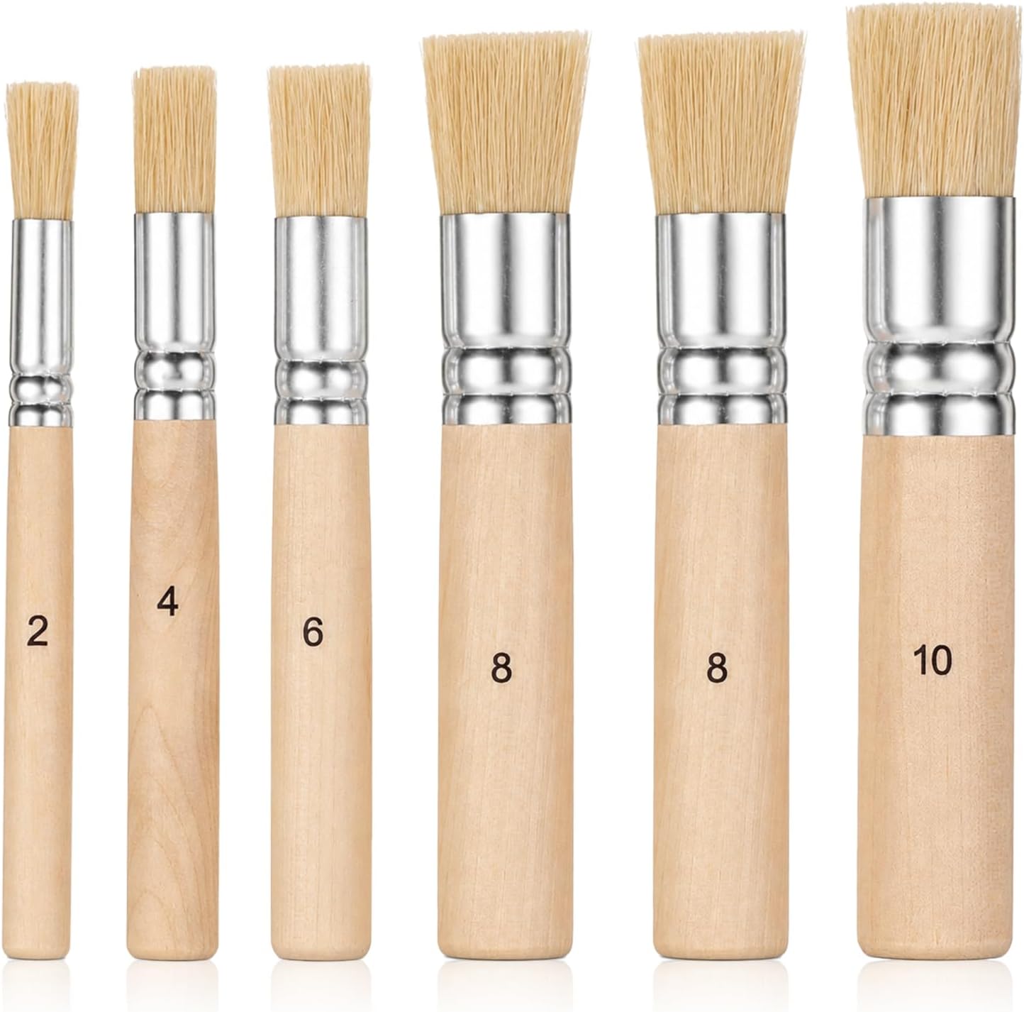 6 PCS Wooden Stencil Brushes, 5 Sizes Natural Bristle Paint Brushes