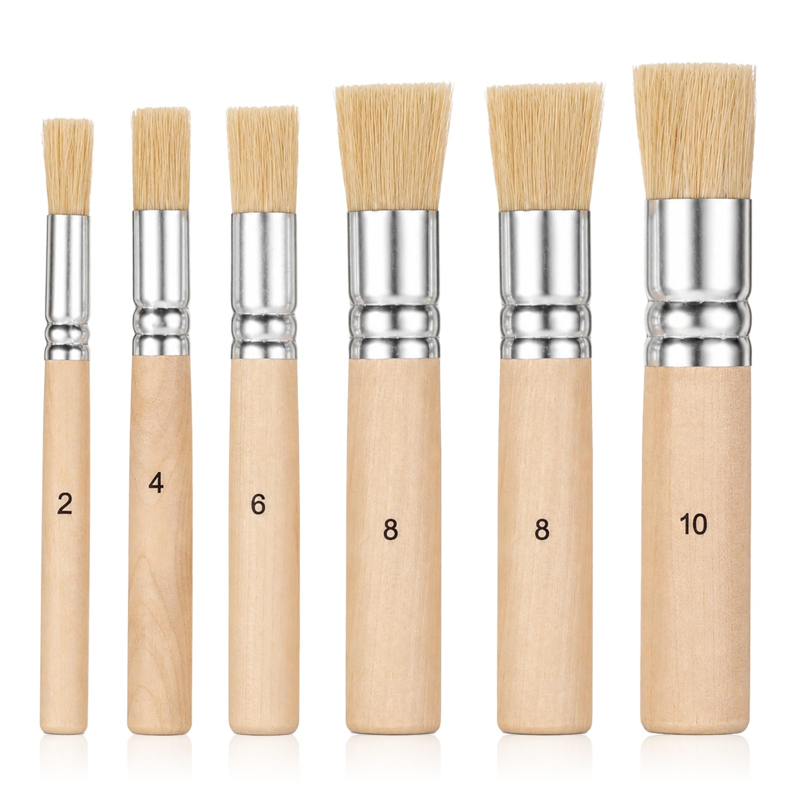 6 PCS Wooden Stencil Brushes, 5 Sizes Natural Bristle Paint Brushes