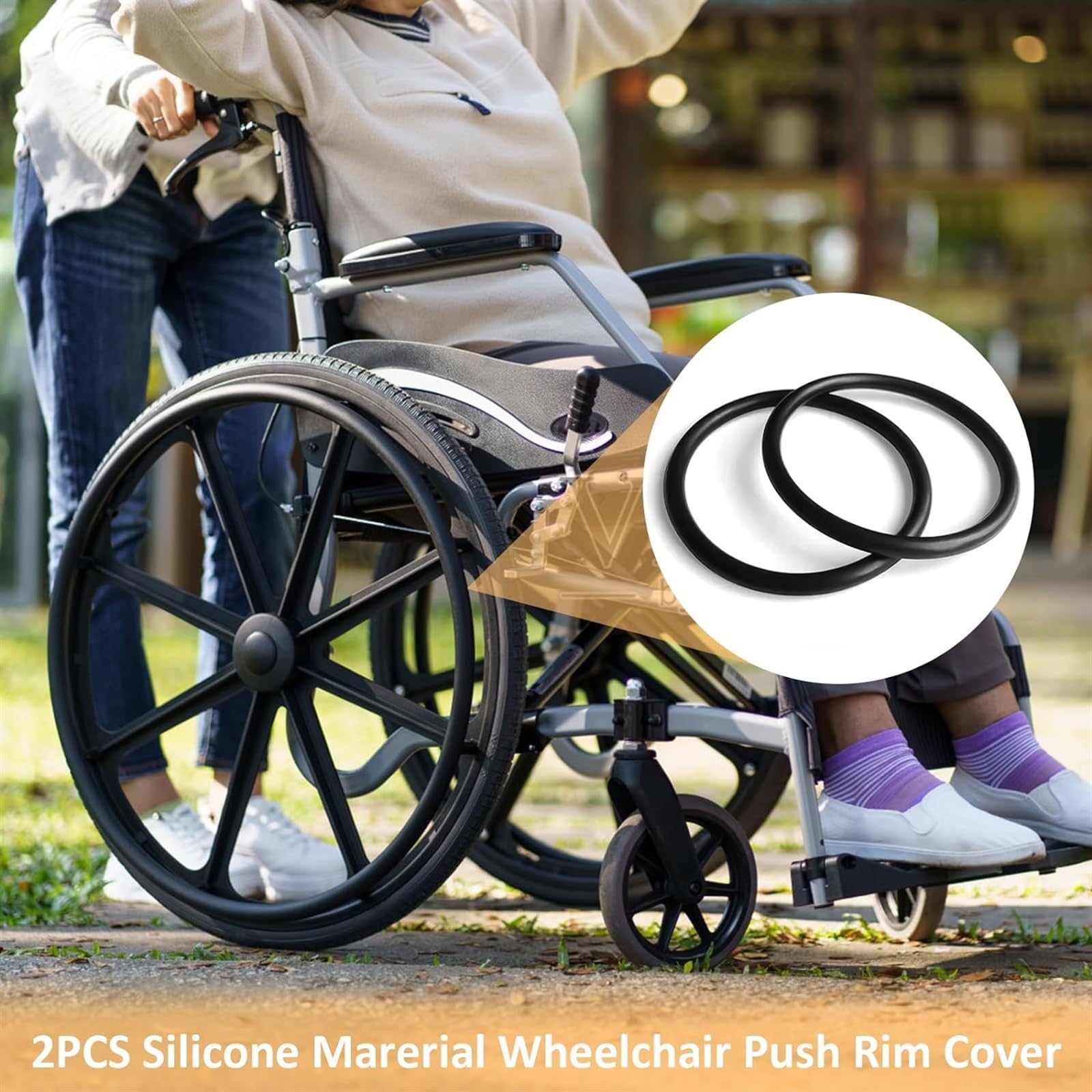 1 par de fundas para silla de ruedas, 20/22/24 pulgadas, antideslizantes, resistentes al desgaste, para empujar con las manos, cubiertas de silicona para llantas de silla de ruedas para adultos, para