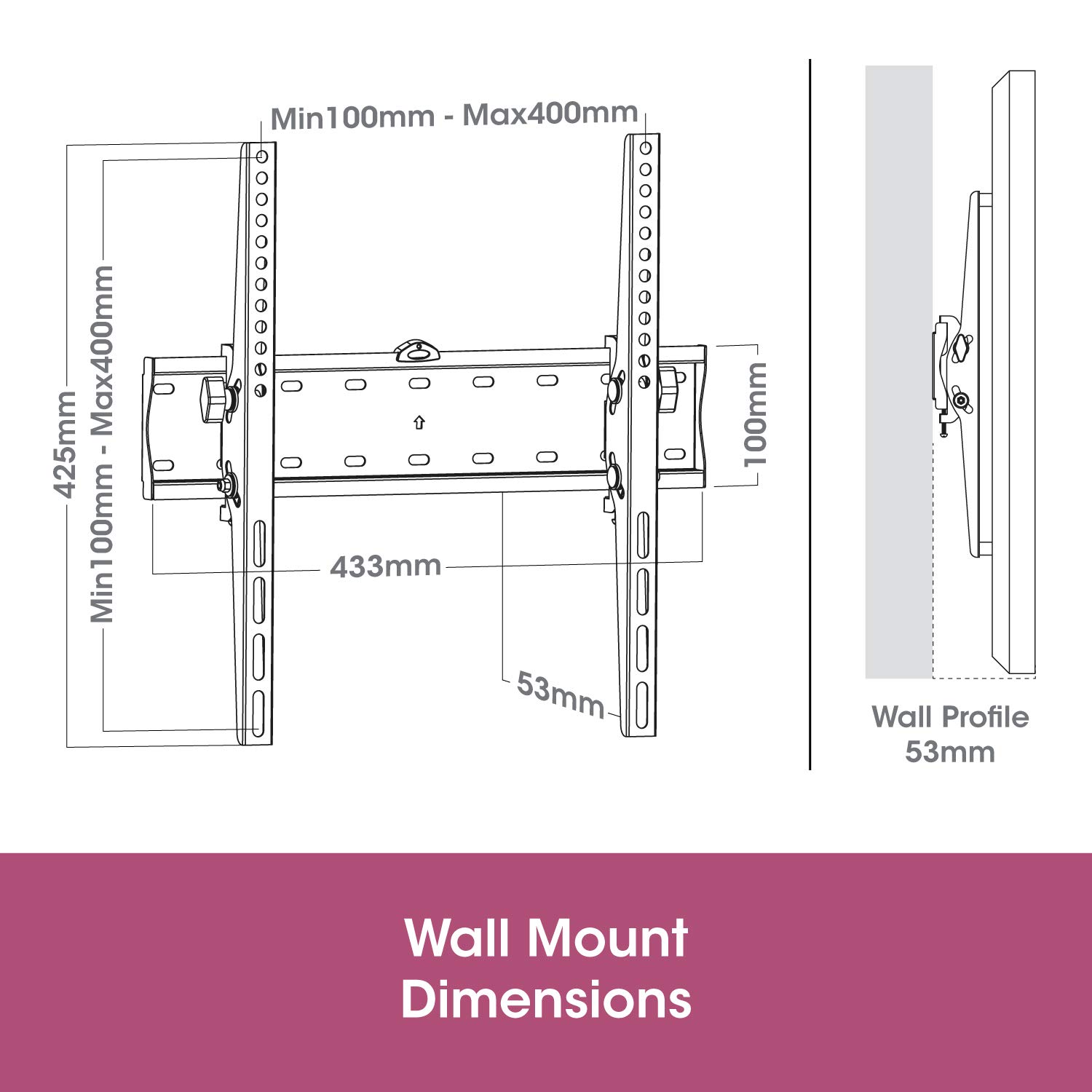 Soporte de Pared para TV de 42 a 70 Pulgadas, SLx Posición inclinable Fuerte Perfil Delgado Soporte de TV MAX VESA 400 x 400 con Nivel de Burbuja Integrado y Kit de fijación de Pared, 28084R/14