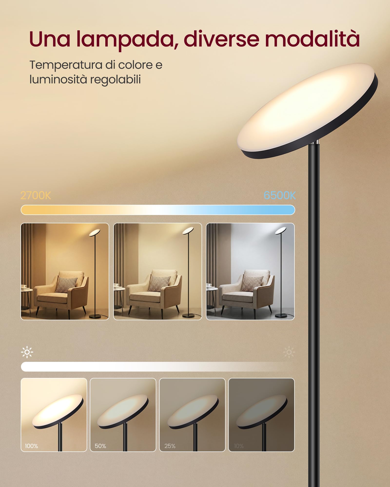 VASAGLE Lampada da Terra a LED, Piantana 30 W, Testa Orientabile, Camera da Letto Ufficio, Timer, Funzione Memoria, Comando Tramite Telecomando, Nero Opaco LFL018BD02