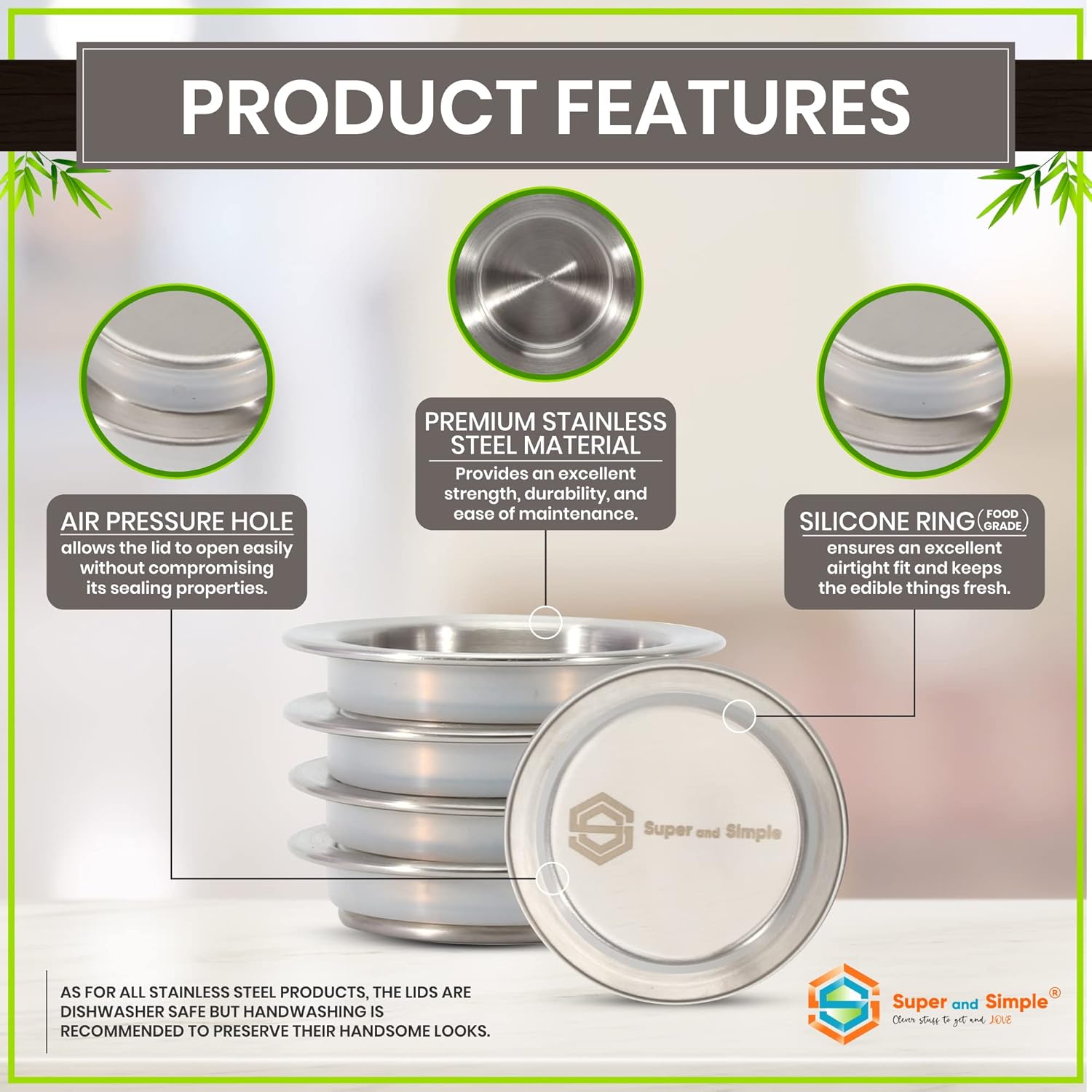 Oui Yogurt Jar Lids | Choose from Bamboo Designs, Silicone, or Metal, 4-24 pieces | Lids for Oui Jars | Oui Yogurt Lids | Yogurt Jar Covers for Regular & Petite Oui Pots - Stainless Steel 4 piece set - Image 2