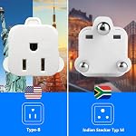 South Africa Travel Plug Adapter,South Africa Plug Adapter 3 Prong Safe Grounded USA to Any Type M for Country Such as Botswana,Nepal Pakistan,Namibia and More,White 2 Pack