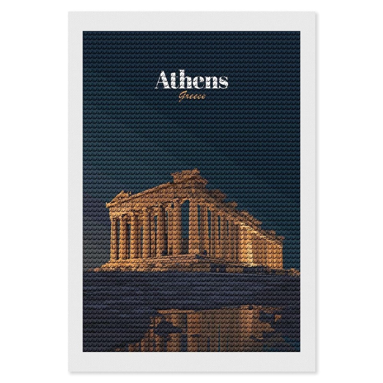 Junmoney Athens Parthenon at Dusk Diamond Art Canvas 8"x12", for Adults, Printed Canvas, Home Wall Decor, Gift Idea, Mindful Craft Activity